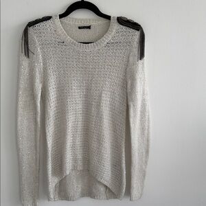 Chic White Knit Sweater with Shoulder Accents